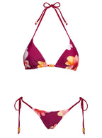 Maki Beaded Tie Side Bikini Bottoms Burgundy Floral