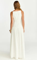 Cortez Maxi Dress - Square Neck Button Down Dropped Waist Dress in White