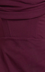 Marcel Maxi Dress - Off Shoulder Corset High Split Dress in Wine