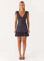 Acacia Mini Dress - Black Polkadot