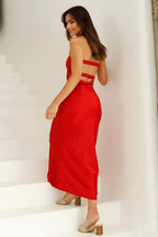 Laced With Gold Maxi Dress Red