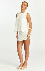 Eddie Top - Linen Blend Shell Top in White