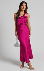 Carmella Midi Dress - One Shoulder Twist Detail Dress in Grape