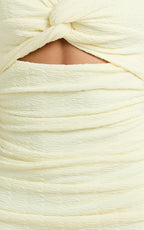 Bianca Midi Dress - Twist Front Cut Out Ruched Dress in Lemon