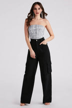 In Other News Lace-Up Newspaper Corset Top