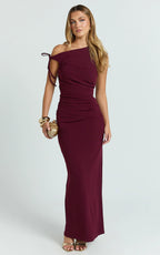 Belle Maxi Dress - Tie Shoulder Detail Dress in Wine