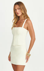 Mikey Top - Straight Neck Hook and Eye Corset Top in Off White