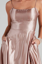 Lorella Satin Empire Lace Back Formal Dress