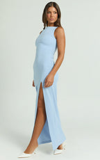 Indi Maxi Dress - Boat Neck Bodycon Dress in Light Blue
