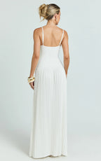 Hathaway Maxi Dress - U Shaped Neck Pleated Dress in Ivory