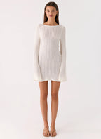 Zenzi Long Sleeve Crochet Mini Dress - White