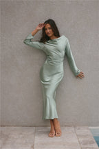 Forget Me Not Satin Maxi Dress Sage