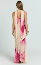 Angie Maxi Dress - Strapless Bias Column Dress with Scarf in Electric Bloom Lemon