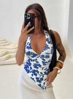 Chilli Halter Top Blue Floral