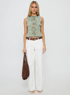Apero Shirred Tie Front Top Green / White Stripe