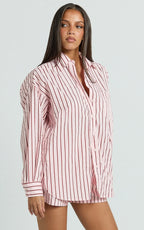 Tristan Top - Oversized Button Down Long Sleeve Striped Shirt in Pink