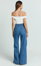 Therese Jeans - High Waist Wide Leg Flare Recycled Denim Jeans in Dark Blue Wash