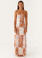 Aster Bloom Maxi Dress - Orange Blue Floral