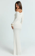 Faith Maxi Dress - Off Shoulder Long Sleeve Maxi Dress in Cream