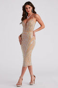Luisa Rhinestone V-Neck Midi Dress