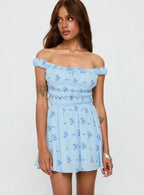 These Are The Days Shirred Mini Dress Blue Multi