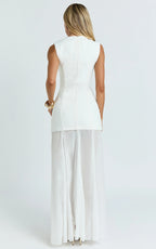 Frances Maxi Dress - Contrast U Neck Godet A Line Dress in Ivory
