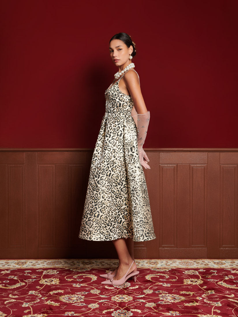 Gilded Leopard Midi Dress
