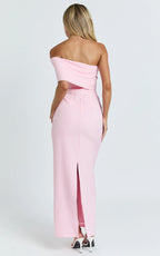 Pearce Maxi Dress - Gathered One Sleeve Bodycon Dress in Pale Pink