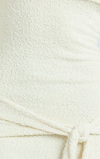 Rhianna Mini Dress - Knitted Off Shoulder Tie Waist Mini Dress in Cream