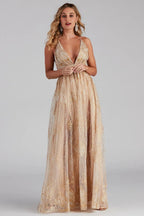 Mona Formal Plunging Glitter Dress