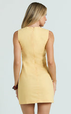 Yvonne Mini Dress - Key Hole Beaded Dress in Lemon