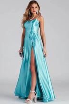 Lorella Satin Empire Lace Back Formal Dress