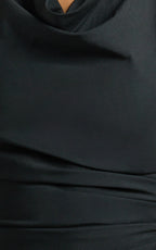 Finn Midi Dress - Folded Cowl Halter With Front Leg Split in Black