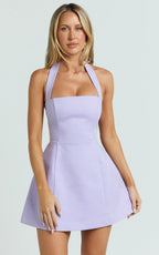 Dante Mini Dress - Halter Neck Tie Tulip Skirt Dress in Lilac