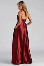Lorella Satin Empire Lace Back Formal Dress