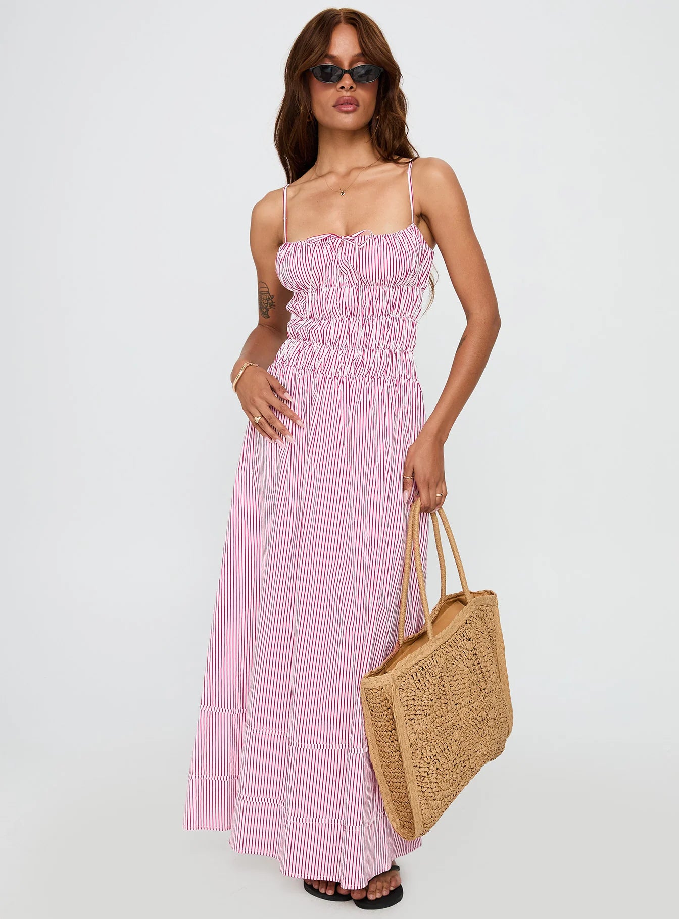 Loralei Shirred Maxi Dress Red Stripe