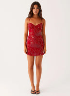Vietta Sequin Cami Mini Dress - Red