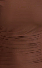 Judee Midi Dress - One Shoulder High Side Split Dress in Chocolate