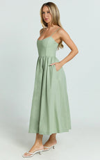 Braelyn Midi Dress - Scoop Neck Flare Dress in Sage