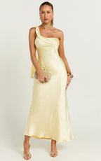 Calix Midi Dress - One Shoulder Slip Dress in Butter