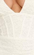 Lacey Maxi Dress - Lace Corset Style Bodice Halter Dress in White