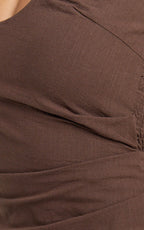 Murray Midi Dress - Deep U Halter Neck Dress in Chocolate