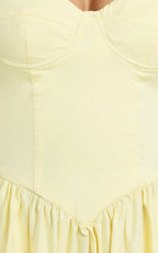 Daria Midi Dress - Strapless Corset Gathered Dress in Lemon