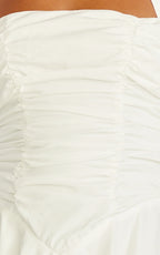 Anya Mini Dress - Halter Neck Gathered Top Drop Waist Fit And Flare Dress in White