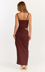 Jonas Maxi Dress - Strapless Corset Bodice Draped Waist Skirt Dress in Chocolate