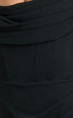 Marcel Maxi Dress - Off Shoulder Corset High Split Dress in Black