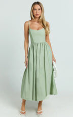 Braelyn Midi Dress - Scoop Neck Flare Dress in Sage
