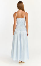 Cami Midi Dress - Rushed Bodice Dress in Blue