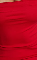 Tiffy Midi Dress - Square Neck Ruched Bodycon Dress in Scarlet