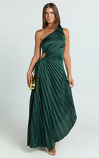 Kitsune Maxi Dress - One Shoulder Cut Out Dress in Emerald Green